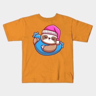 Cute Sloth Sleeping With Pillow Cartoon Kids T-Shirt